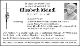 Traueranzeige Elisabeth Meindl