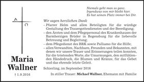 Traueranzeige Maria Wallner