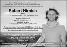 Traueranzeige Robert Hirnich