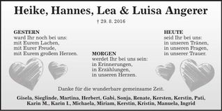 Traueranzeige Heike Hannes Lea Luisa Angerer