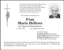 Traueranzeige Maria Hellerer