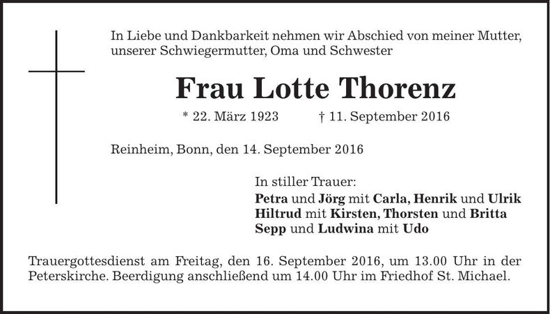 Traueranzeige Lotte Thorenz