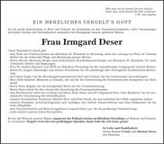 Traueranzeige Irmgard Deser