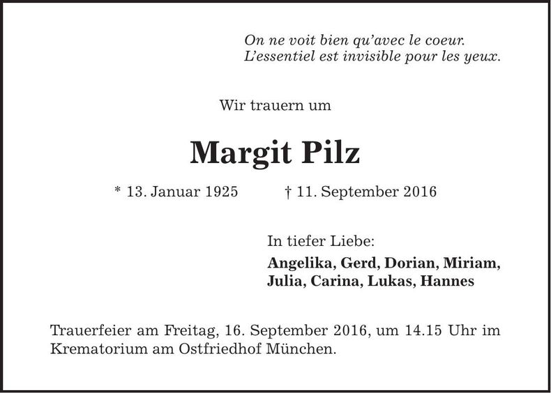 Traueranzeige Margit Pilz