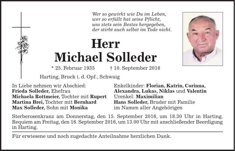 Traueranzeige Michael Solleder