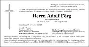 Traueranzeige Förg Adolf