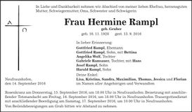 Traueranzeige Hermine Rampl