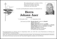 Traueranzeige Johann Auer