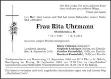 Traueranzeige Rita Uhrmann