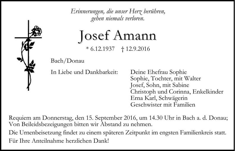 Traueranzeige Josef Amann