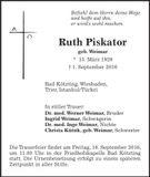 Traueranzeige Ruth Piskator