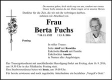 Traueranzeige Berta Fuchs