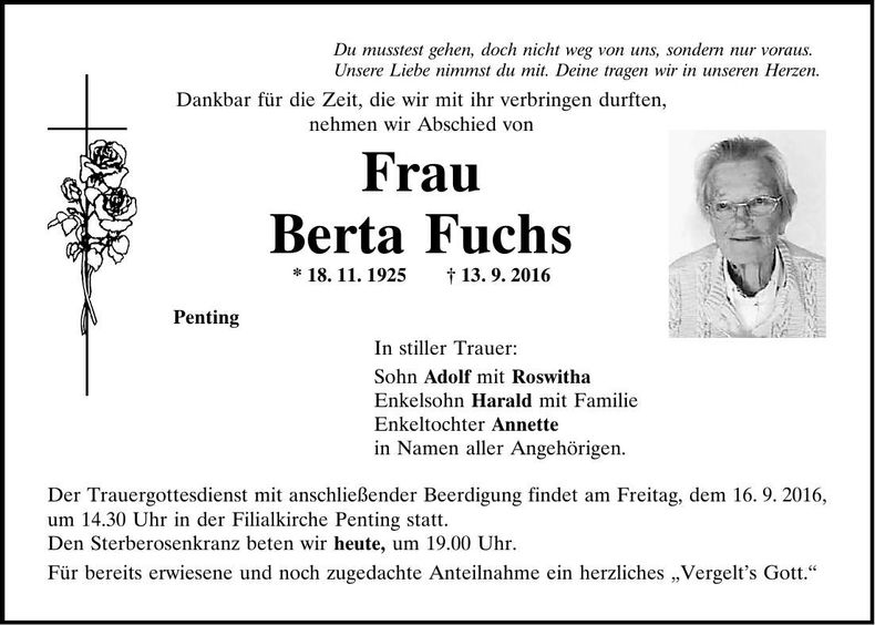 Traueranzeige Berta Fuchs
