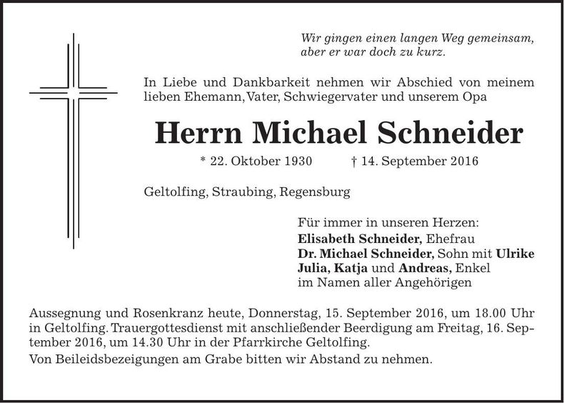 Traueranzeige Michael Schneider