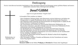 Traueranzeige Josef Gißibl