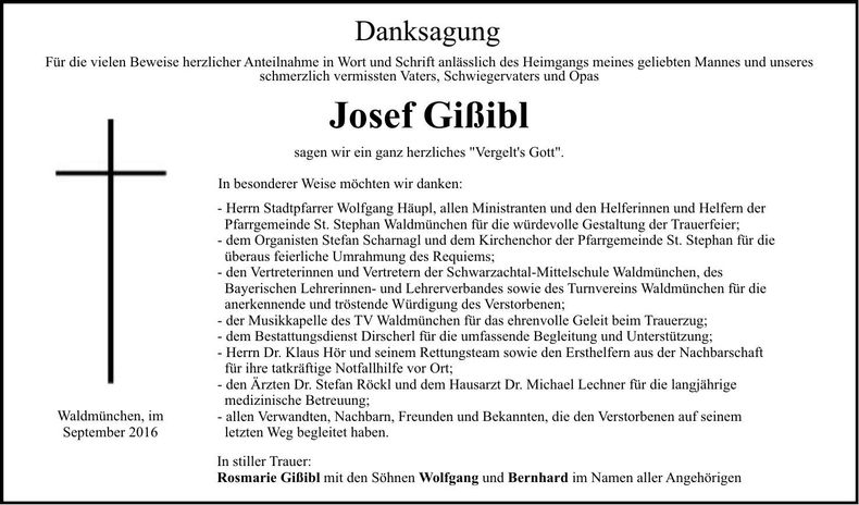 Traueranzeige Josef Gißibl