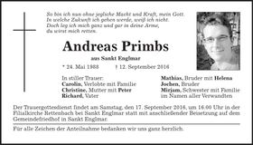 Traueranzeige Primbs Andreas