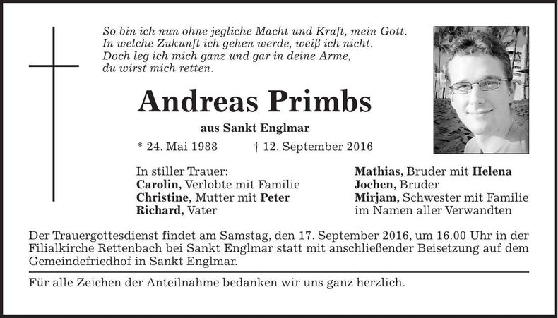 Traueranzeige Primbs Andreas