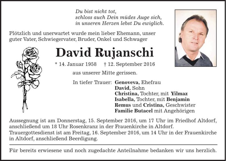 Traueranzeige David Rujanschi