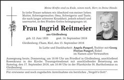 Traueranzeige Ingrid Reitmeier