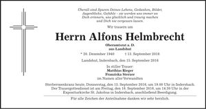 Traueranzeige Alfons Helmbrecht