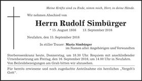 Traueranzeige Rudolf Simbürger
