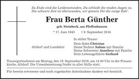 Traueranzeige Berta Günther