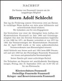 Traueranzeige Adolf Schlecht