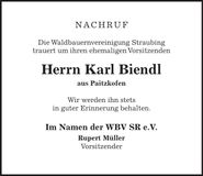 Traueranzeige Karl Biendl