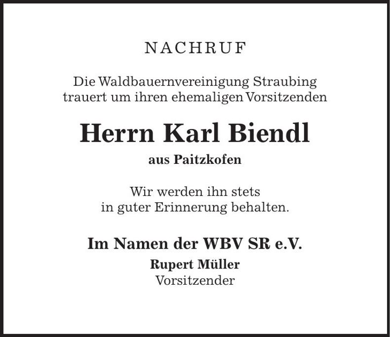 Traueranzeige Karl Biendl