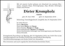 Traueranzeige Dieter Krompholz