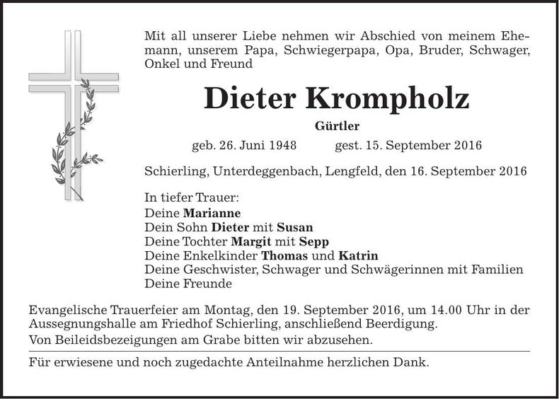 Traueranzeige Dieter Krompholz