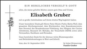 Traueranzeige Elisabeth Gruber