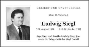 Traueranzeige Ludwig Siegl