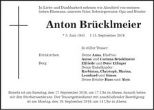 Traueranzeige Anton Brücklmeier