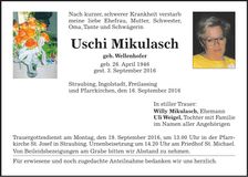 Traueranzeige Uschi Mikulasch