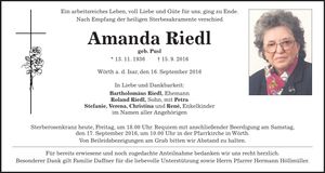 Traueranzeige Amanda Riedl