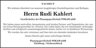 Traueranzeige Rudi Kahlert
