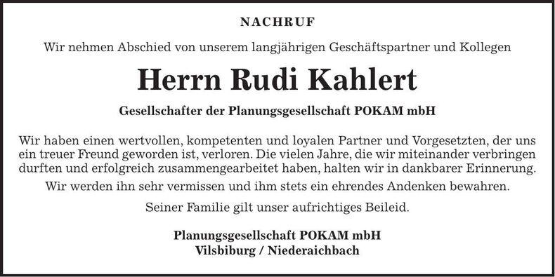 Traueranzeige Rudi Kahlert