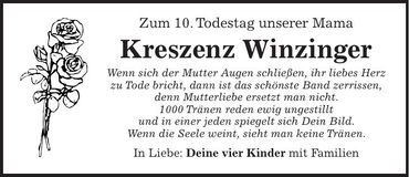 Traueranzeige Kreszenz Winzinger