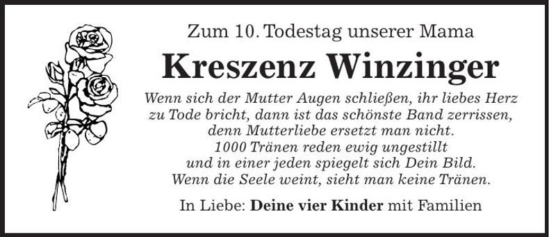 Traueranzeige Kreszenz Winzinger