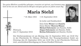 Traueranzeige Maria Stelzl