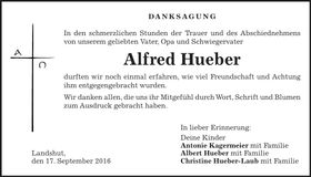 Traueranzeige Alfred Hueber