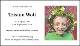 Traueranzeige Tristan Wolf