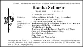 Traueranzeige Bianka Sellmeir