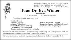 Traueranzeige Eva Dr. Winter