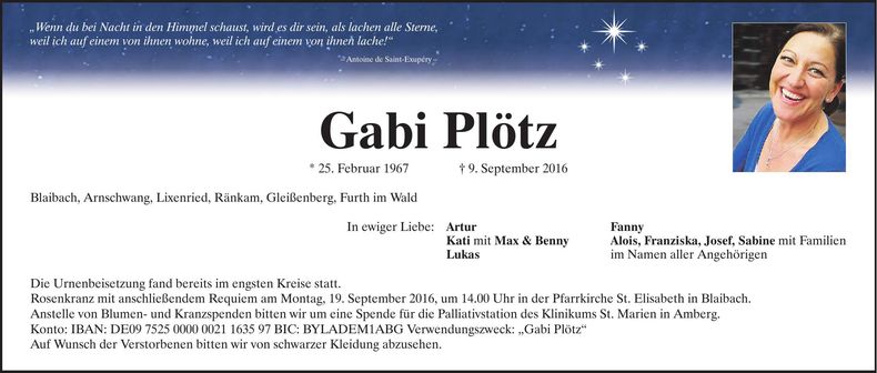 Traueranzeige Gabi Plötz