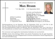 Traueranzeige Max Braun