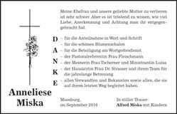 Traueranzeige Anneliese Miska