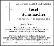 Traueranzeige Josef Schumacher